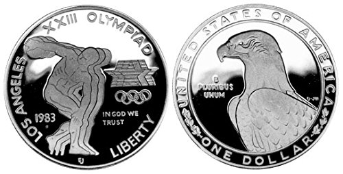 Монетен двор на САЩ, 1983 г., Олимпийское доказателство, Запомнящо Сребърен долар на стойност 1 Скъпоценен камък, Блестящо