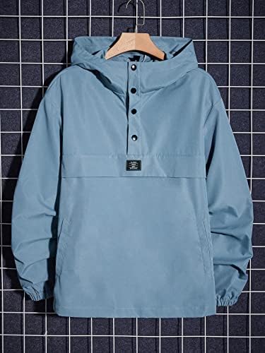Якета за мъже, Мъжки якета, Мъжки нашивка на половината копчета, яке-Анорак, яке - (Цвят: прашни сини, Размер: малък)