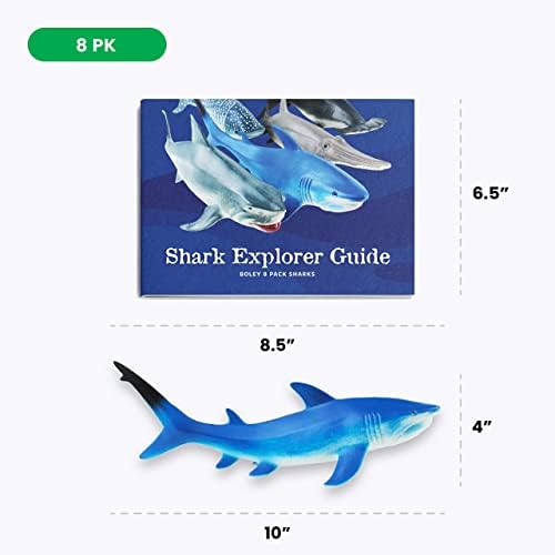 Boley Shark Toys - 8 X 10Дълги Меки Пластмасови Реалистични играчки с Акули - Сензорни играчки за деца и подарък за Рожден Ден