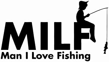 Milf Мъж, Обичам Риболов Забавен Стикер Vinyl Стикер | Автомобили, Камиони, Микробуси Стени Лаптоп | Черен |7,5 x 4.3 инча|DUC2048