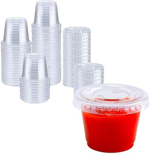 TashiBox 120 Комплекти - Пластмасови чаши за Еднократна употреба за желе с капаци по 1 унция / Порция суфле / Сос за зареждане