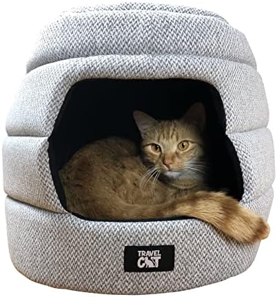 Travel Котка: The Meowbile Home - Легло-трансформатор Премиум-клас за котки и пещера за пътуване - 25 x 18 x 17 инча - Мек Сиво - Здрава мека конструкция - Лесна и удобна - Сгъва и лесно