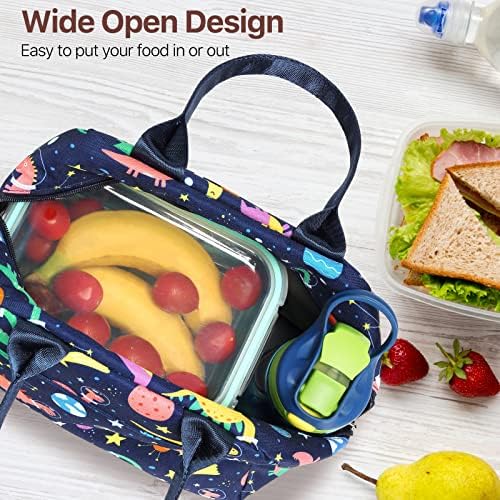 Bageri Kids Lunch Box Изолирано Чанта за Обяд за момчета Back to School, Малко Скучно Хладилник с Прозрачна Странично джоб (Тъмно Синьо Космически