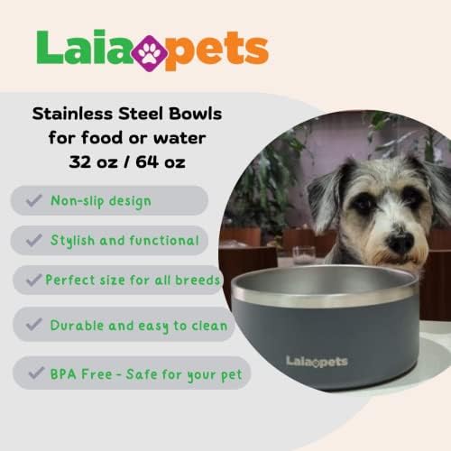 Купа за хранене на кучета LaiaPets за храна или вода. Нескользящая изолация от неръждаема стомана. Поддържа топла и студена форма,
