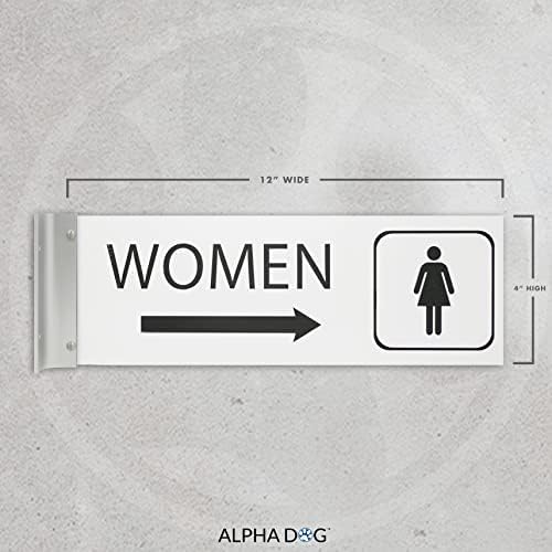 Служи коридор знак за женската тоалетна за бизнес, Стрелка надясно, 4 x 12w, 1/8 Двустранен знак за коридор, Гравиране, устойчиви на uv пластмаса - Произведено в САЩ Alpha Dog A