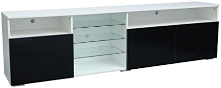 ZCMEB 200x35x55 см Лъскав led шкаф за телевизор с 3 врати, голямата Голям шкаф за телевизор, бял и черен (цвят: E, размер: както е показано)