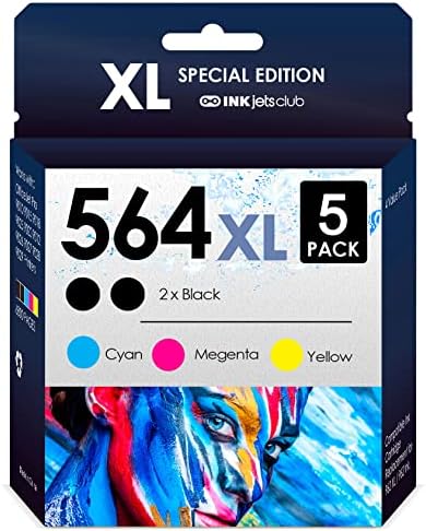 INKjetsclub Рециклирани Мастило касета за HP 564XL, 2 черни, 1 син, 1 червена и 1 Жълта, 5 опаковки (черното на снимката не)