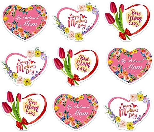 JUESMOS 48 бр. Подарък Етикети с Деня на Майката, Етикети 1,5 Love Heart, Етикети за Ден на Майката, Цветя, картички и