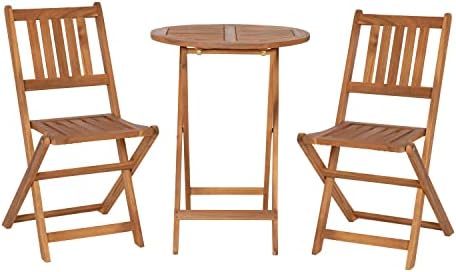 Сгъваем комплект за бистро в двора Martindale от 3 части на мебели Flash Furniture - Естествена декорация от дърво акация - Кръгла маса на закрито / На открито - 2 Стола - Решетчата?