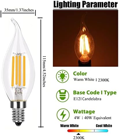 Edearkar Реколта led лампи-свещници (4 опаковки) 4 W, Цокъл на E12, 2300 До Върха на пламъка направления на Едисон, Топъл Бял Стъклен