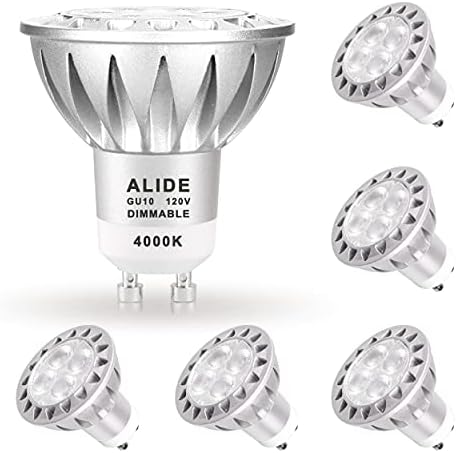 Led лампи ALIDE GU10 4000K С регулируема яркост Естествен бял цвят, MR16 GU10, Галогенный Еквивалент на 25 W-35 W-50 W, AC120V, led лампа GU10 с регулируема яркост от 5 W, 450 Lm, 38 градуса, 6 бр