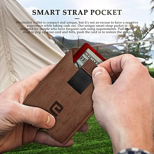 Тънък портфейл с Двоен Преден джоб от изкуствена кожа ENIGMA Спретнат, Алуминий Метален Пътен Тактически RFID Блокиране на Държач за карти,