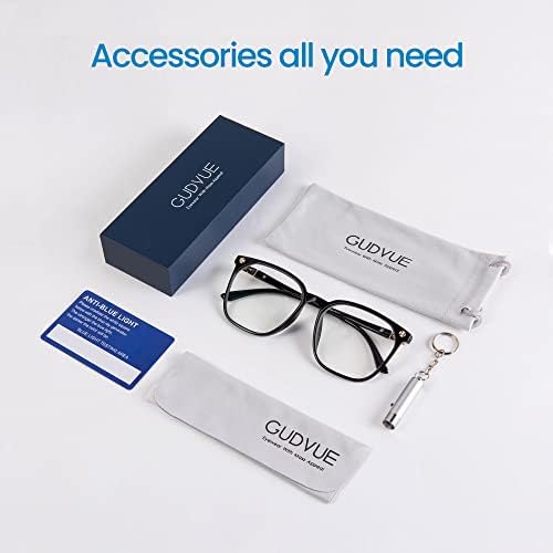 Очила GUDVUE със синя светлина с Голям размер, За четене на компютър/ игри / Телефони, Със защита от отблясъци /UV400/ Напрежение в очите, В голяма квадратна рамка, Черни