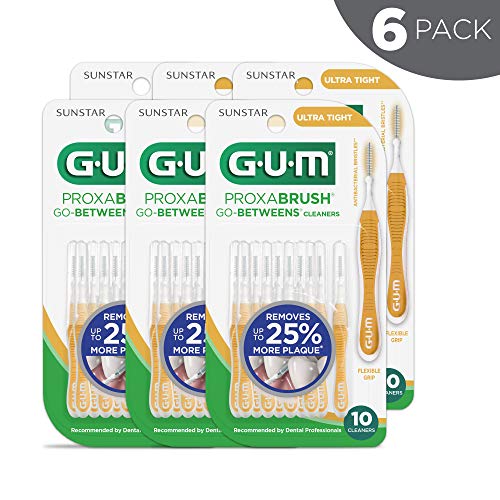 Клечки за зъби GUM - 6505RW Soft-Picks Подобрени конци за зъби, 90 броя (опаковка от 4 броя) и - 10070942002438 Межзубные четки Proxabrush, тежкотоварни, За премахване на зъбната плака, 10 броя