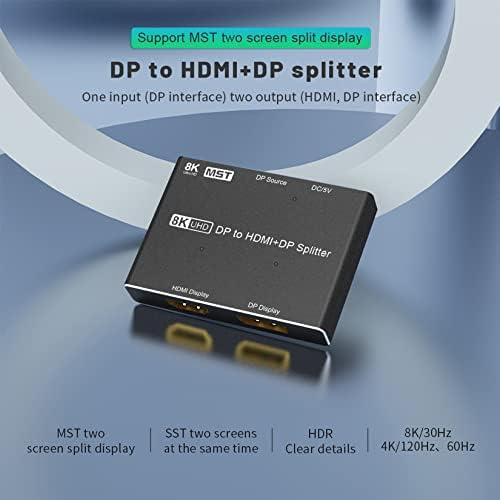 Сплитер hub DisplayPort 1.4 MST с изход HDMI и Displayport, 2-портов DP BolAAzul за многопотоковой пренос на данни 4K при честота 120 Hz чрез HDMI изход (само за един дисплей), видеокарта с поддръж