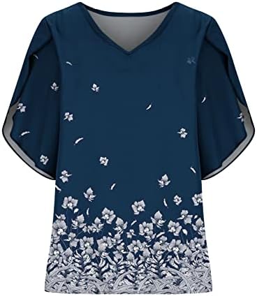 Дамски Блузи с ръкави-листенца от 2023, Модни Сладки Работни Ризи в стил Бохо с Принтом Цветове, V-Образно деколте, Риза С Къс ръкав