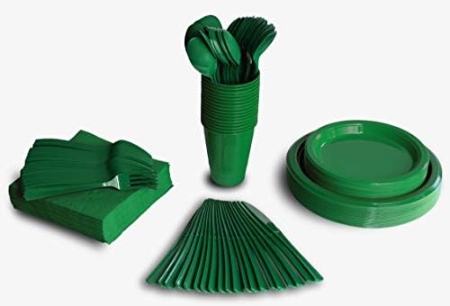 Разход на набор от съдове за еднократна употреба 350 БР включва: 50 9-инчов зелени пластмасови места за хранене чинии | 50 7-инчов