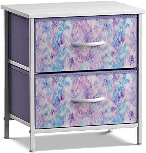 Нощно шкафче Sorbus с 2 чекмеджета - Детска Нощна мебел, малка странична масичка, Нощно шкафче - Стоманена рамка, дървена Маса и Удобни Тъканни кутии - Скрин и Ракла за до