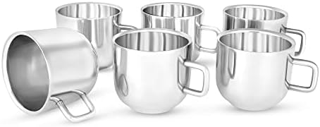 KSJONE Изолирано Кафеена чаша за еспресо, Комплект чаши от 6 Чаени чаши с двойни стени от неръждаема стомана, за Многократна употреба и могат