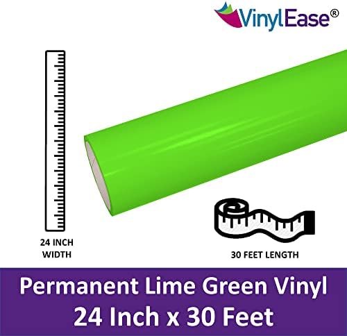 Винил Ease 24 x 30 фута преобръщане лъскава винил, въз основа на перманентен лепило лайм-зелен цвят, за рязане на diy, Перфоратори и винил