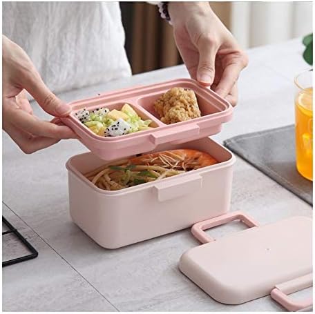 FUUIE Обяд-Бокс От Бамбуково влакно Bento Box Микровълнова печка Bento Box За Пикник Училищен Еко-Контейнер за съхранение на храна, която не съдържа BPA (Розов цвят)