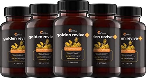 UpWellness Golden Revive + Поддръжка на ставите с кверцетином, магнезий и Куркума на прах - 5 x - 6 Активни съставки за грижа за ставите и мускулите - Изготвен от лекар