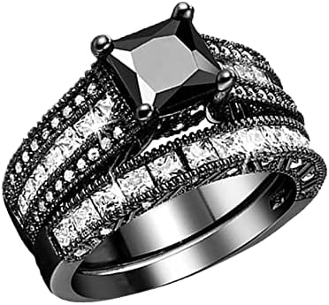 2023 Ново дамско винтажное черен пръстен 2 в 1, годежен пръстен с диамант, набор от сменяеми халки (черен, 6)