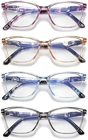 Очила за четене JAWSOCK, 4 опаковки, Блокиране на Синя светлина за жени и мъже, Модни Квадратни Компютърни Ридеры с пружинным тръба на шарнирна връзка, Очила срещу прена