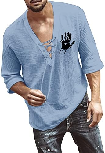 ZDFER Мъжки Ежедневни Тениска С Принтом и Вратовръзка на гърдите, Готически Ретро Плажни Тениски С 3/4 ръкав, Ризи с Дантела, Викториански