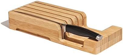 Бамбук ножевой блок и чекмеджето за съхранение, поставки за дисплея и органайзер, побира до пет 8-инчов ножове, екологично