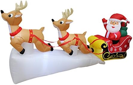 Комплект от две украса за Коледното парти, състоящ се от 8-фута на коледа в Дядо Коледа на шейна с Две летящи елени и подаръци, и 9-подножието