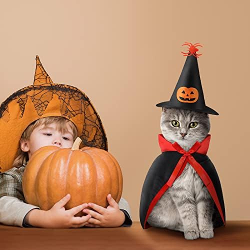 Хелоуин JaGely 5 парчета Пет Костюм на котка куче cosplay костюм на вампир, дъждобран Прилеп тиква, шапка, лигавник със звънци