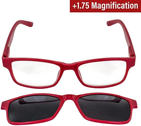 Очила за четене Global Vision + Червена дограма с увеличаване на 1,75, Прозрачни лещи и съответните поляризирани клипове