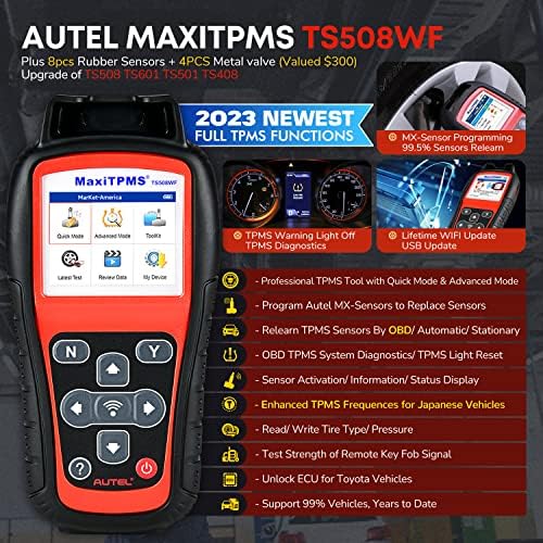 Autel MaxiTPMS TS508WF KIT [2023 Подобрена версия на Wi-Fi TS508 KIT], плюс 300 щатски долара, 8 парчета MX-сензор за 315 Mhz +