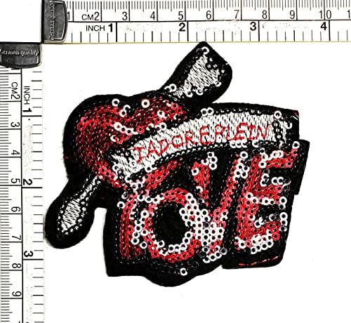 Kleenplus Красива Червена Нашивка във формата на Сърце с Пайети, Сърцето Стрелка, Мультяшная Бродирана Апликация, Ръчна изработка, Дамски Дрехи за Малките Момичета, Акс