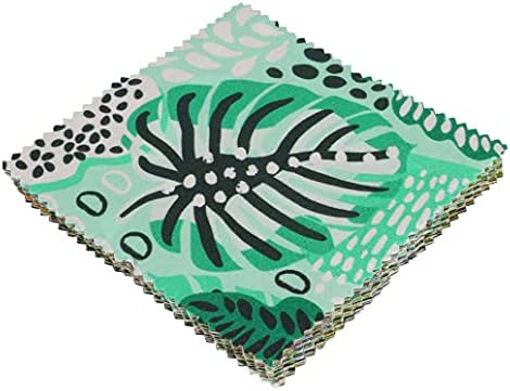 Soimoi тропически принтом на ситно 10-инчов памук плат мозайка шиене квадрати Чар опаковка САМ мозайка шивашки занаят-тъмно зелен