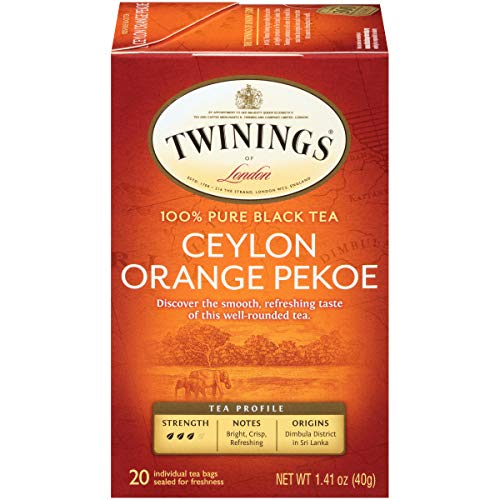 Пакетчета чай Twinings Ceylon Orange висококачествен черен чай в индивидуална опаковка, 20 броя, опаковка от 6 броя, Свеж Освежаващо