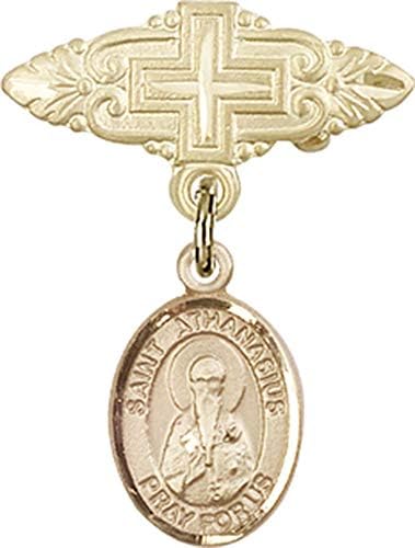 Детски икона Jewels Мания с изображение на Св. Амулет и иконата Атанасий с кръст | Детски икона от 14-каратово злато със
