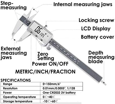 Инструмент за измерване JF-XUAN на цял екран штангенциркуль от Неръждаема стомана с цифров дисплей, штангенциркуль с нониусом, Електронен штангенциркуль 0-150 мм (Разме