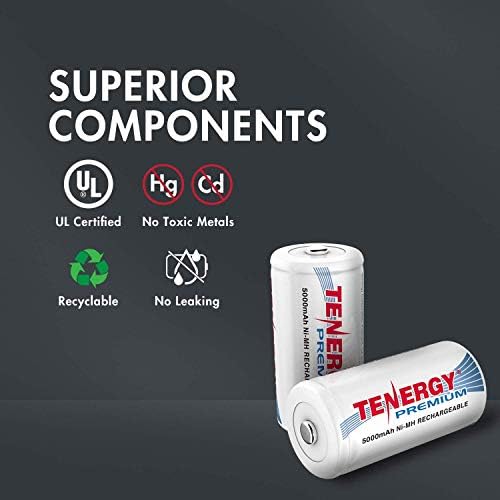 Батерии Tenergy Premium Rechargeable C, акумулаторна Батерия NiMH C Голям Капацитет 5000 mah, Батерия, Cell C, 8 бр.