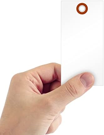 Празни бели транспортировочные тагове SmartSign размер на 4,75 на х 2,375 инча с метален отвор (размер-5), 7,5-мм пластмаса HDPE, са на разположение за запис, опаковка от 1000 броя (б