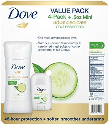 Дезодорант Dove Advanced Care, Cool Essentials (2,6 грама, 4 бр. + 0,5 мл, 1 бр.)