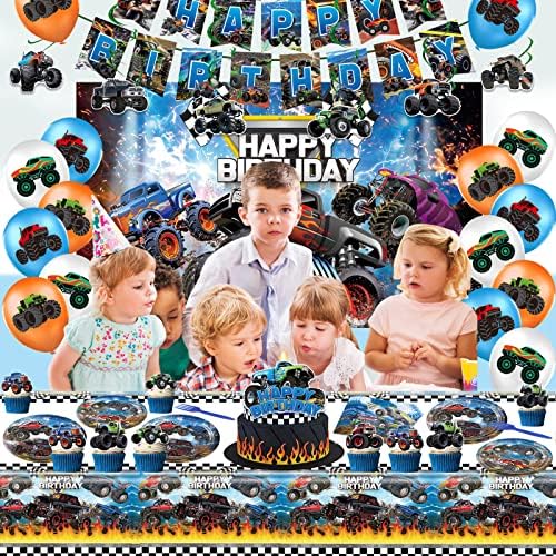 Аксесоари за парти в чест на рождения Ден на Камион-Чудовище, Комплекти за Рожден Ден Включва Банер честит Рожден Ден, Окачен Вихрушка,