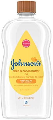 Johnson ' s Baby Oil, Минерално масло, богато на масло от шеа и какао, за да се предотврати загубата на влага, хипоалергичен, 20 течни унции