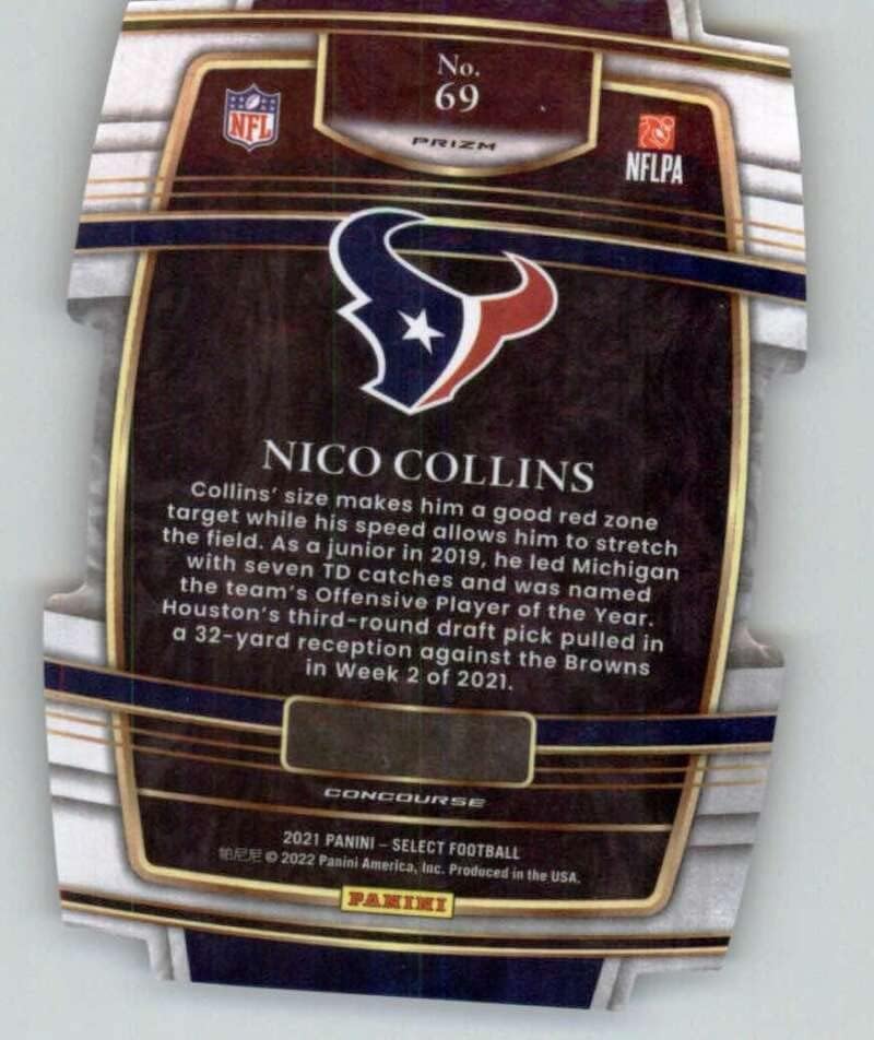 Търговската картичка е начинаещ футбол NFL Панини Select 2021 Black and Gold Prizm Die-Cut 69 Nico Collins Concourse Houston Texans RC