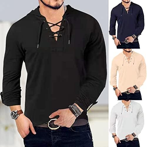 Мъжки Hoody Tether с качулка, Монофонични Случайни Модерен Топ С V-образно деколте, Удобна Спортна в памучна Риза, Пуловер, Блуза