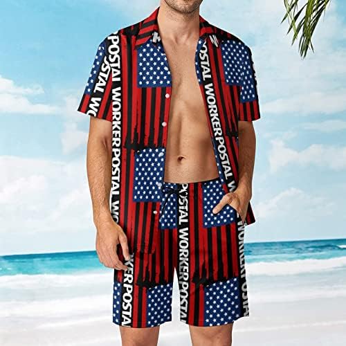 Флаг на Пощенския служител на САЩ, Мъжки Плажни Дрехи от 2 теми, Хавайска Риза с копчета с Къс ръкав и къси Панталони, Костюми