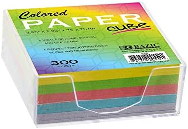 Цветен хартиен куб BAZIC с трайни чекмедже, 3 X 3, 300 броя в опаковка, Мини-Бележник за водене на записки, Хартиени напомняния