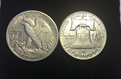 2 Сребърни монети Walking Liberty /Franklin Идват в бархатном торбата от добро до много добро