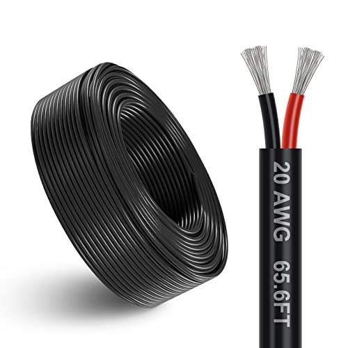 Двухжильный Електрически проводник DEKIEVALE 20 Калибър, Черно Блокирани Низковольтный кабел 20/2 дължина 65,6 Метра, Корпус от PVC,